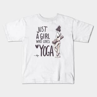 Just a Girl Who Loves Yoga-Girl with Mat and Messy Bun Kids T-Shirt